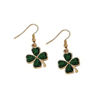 Green 4 leaf clover 14k gold plated dangle earrings. Luck of the Irish jewelry